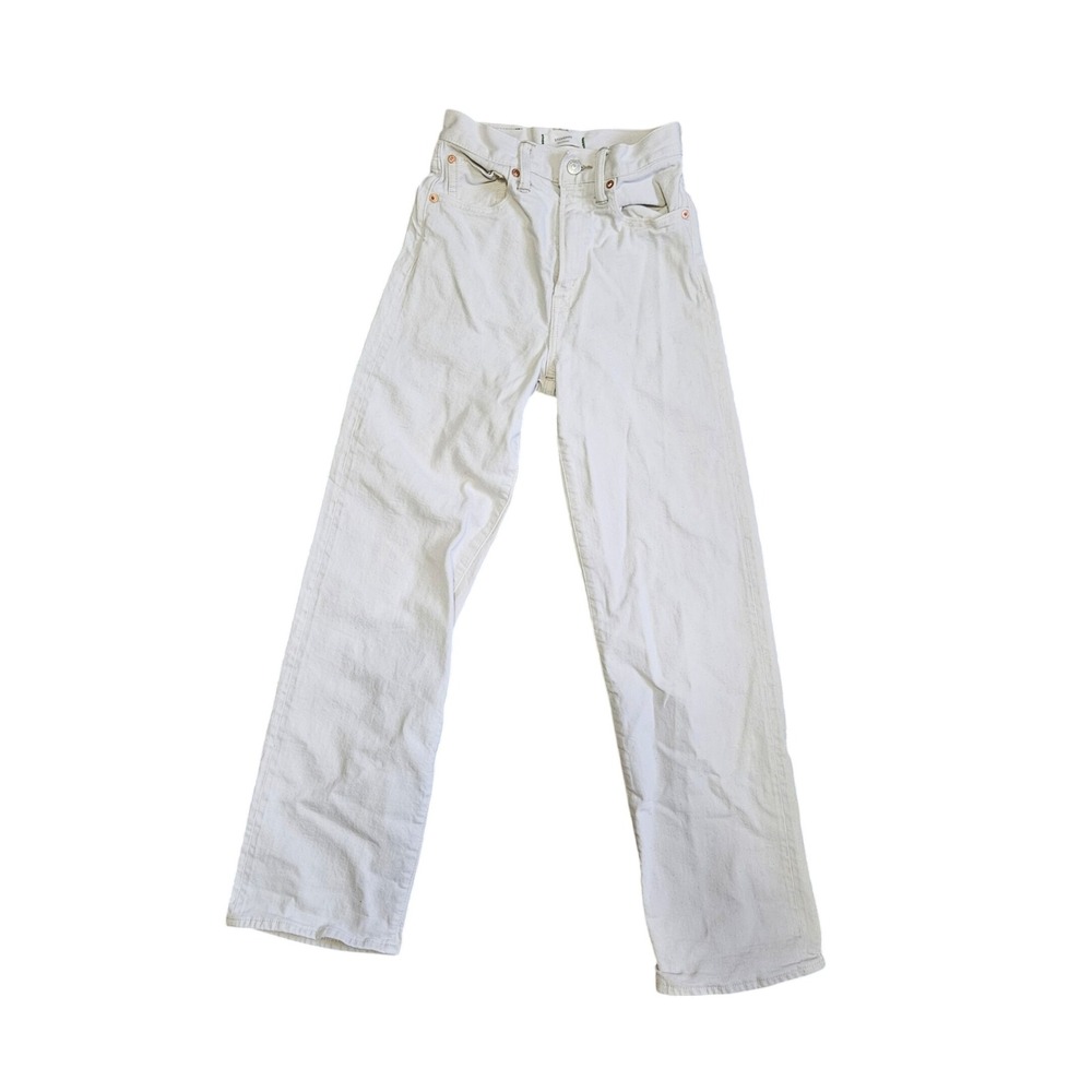 AE77 Stovepipe Selvedge Cream White Jeans High Rise Womens 00